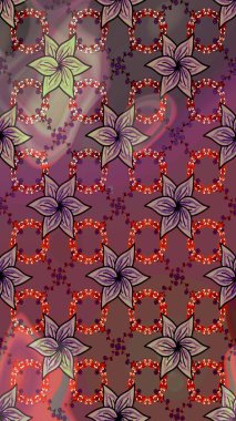 Raster illüstrasyonu. Düz Çiçek Elementleri Tasarımı. Renkli Bahar Teması eskiz kalıbı. Güzel kumaş deseni. Çiçek desenli çizim. Asya tekstil tarzında.