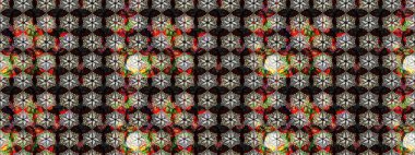 Raster illüstrasyonundaki çiçek desenli çizim. Süslü kumaş deseni. Düz Çiçek Elementleri Tasarımı. Renkli Bahar Teması çizim şablonu.