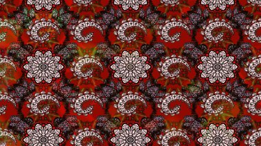 Yumuşak, bahar çiçekli arka plan. Çiçekli karalama şeklinde Raster çiçek deseni. Kahverengi ve kırmızı renkte çiçekler.