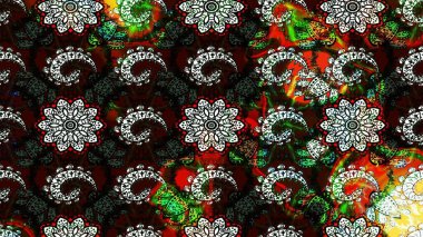 Kumaş, duvar kağıdı ve kağıt üzerine baskı yapmak için gelişen arka plan. Moda arka planında parlak buketler. Eski usul küçük çiçekli şirin bir eskiz deseni. Raster illüstrasyonu.