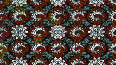 Cute flowers on black and red colors. Raster illustration. Simple floral sketch pattern with small flowers. Elegant decorative ornament for fashion print, scrapbook, wrapping paper, wallpaper.