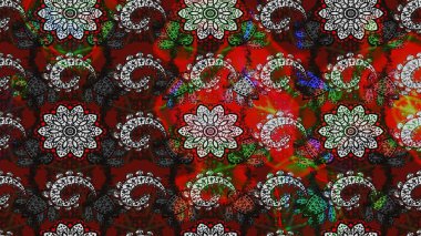 Arkaplan dokusu, duvar kağıdı, gri ve kırmızı renkli çiçek teması. Kabile sanatı boho baskısı, klasik çiçek arkaplanı. Soyut etnik raster çizim kalıbı.