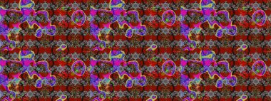 Raster illüstrasyonu. Şirin çiçekli eskiz deseni ve gri ve kırmızı renkli yapraklar, suluboya çiçek deseni, duvar kağıdı, kart veya kumaş için fayanslı.