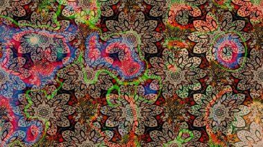 Raster illüstrasyonu. Bej ve kahverengi kıvırcık çiçekler bej ve kahverengi renklerde şekillenir. Klasik çiçek tasarım elementleri.