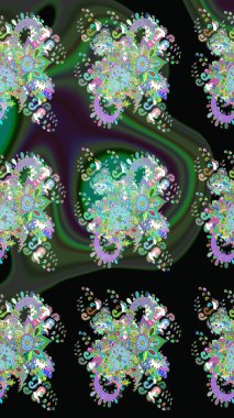 Eskiz geçmişi. Kumaş, tekstil, duvar kağıdı baskısı için. Eski usul. Miles Fleur, süslü püslü bir süs. Tomurcukları papatya çiçekleri olan sevimli bir çiçek deseni. Raster illüstrasyonu.