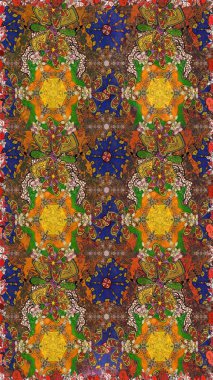 Kahverengi ve yeşil çiçekli eskiz deseni, suluboya çiçek deseni, sevimli çiçek, duvar kağıdı, kart veya kumaş için fayanslı. Raster - stok.