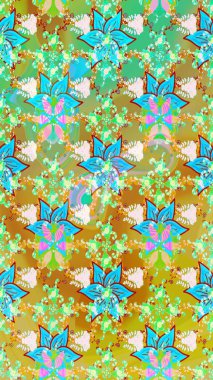 Tropik çiçekler. Sarı ve yeşil renkli çiçekler. Gömlek çizimi Arkaplan Deseni.