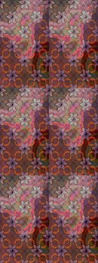 Raster illüstrasyonu. Çiçek desenli çizim. Asya tekstil tarzında. Kahverengi ve nötr renklerde çiçekler. Raster illüstrasyonu.