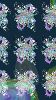 Chichi 'nin kumaş kalıbını çiz. Renkli Bahar Teması eskiz kalıbı. Raster illüstrasyonu. Çiçek deseni. Düz Çiçek Elementleri Tasarımı.