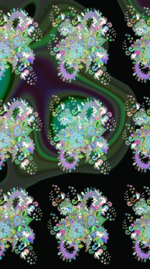 Eskiz geçmişi. Kumaş, tekstil, duvar kağıdı baskısı için. Eski usul. Miles Fleur, süslü püslü bir süs. Tomurcukları papatya çiçekleri olan sevimli bir çiçek deseni. Raster illüstrasyonu.