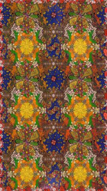 Kahverengi ve yeşil çiçekli eskiz deseni, suluboya çiçek deseni, sevimli çiçek, duvar kağıdı, kart veya kumaş için fayanslı. Raster - stok.