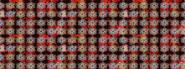 Renkli Bahar Teması eskiz kalıbı. Raster Modaya uygun kumaş deseni. Kahverengi ve siyah renkli şirin çiçek desenleri. Düz Çiçek Elementleri Tasarımı.