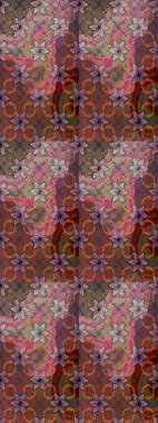 Raster illüstrasyonu. Çiçek desenli çizim. Asya tekstil tarzında. Kahverengi ve nötr renklerde çiçekler. Raster illüstrasyonu.