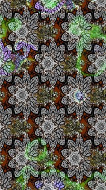 Arkaplan dokusu, duvar kağıdı, gri ve siyah renkli çiçek teması. Kabile sanatı boho baskısı, klasik çiçek arkaplanı. Soyut etnik raster çizim kalıbı.