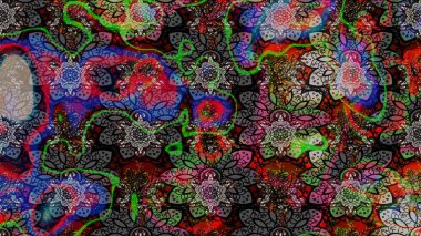 Düz Çiçek Elementleri Tasarımı. Renkli Bahar Teması eskiz kalıbı. Zentangle soyut çiçekleri. Raster illüstrasyonu. Karalama çiçeği. Şirin kumaş deseni.