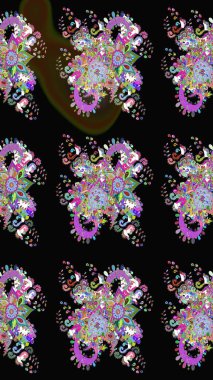 Çiçekli karalama şeklinde Raster çiçek deseni. Siyah ve kahverengi renkte çiçekler. Nazik, sevimli çiçek arkaplanı..