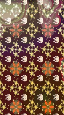 Raster geleneksel halk çiçekleri kahverengi ve mor renkli tekstil tasarımları için. Üzerinde gelincikler ve vadi zambakları olan renkli çiçek desenli nakış..