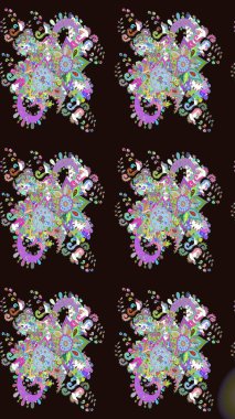 Raster illüstrasyonundaki çiçek desenli çizim. Düz Çiçek Elementleri Tasarımı. Renkli Bahar Teması eskiz kalıbı. Süslü kumaş deseni.