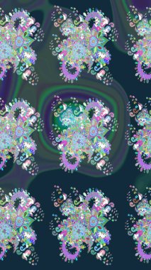 Raster illüstrasyonu. Suluboya çiçekli çiçek deseni. Mavi ve yeşil renkli güzel tekstil.