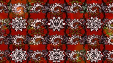 Çiçek desenli raster, kahverengi ve kırmızı çizgi grafik desenli soyut raster arkaplan. Modern stil dokusu.