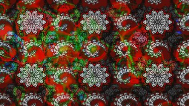 Raster illüstrasyonu. Şirin çiçekli eskiz deseni ve gri ve kırmızı renkli yapraklar, suluboya çiçek deseni, duvar kağıdı, kart veya kumaş için fayanslı.