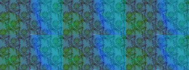 Şirin çiçekli eskiz deseni ve mavi ve yeşil renkli yapraklar, suluboya çiçek deseni, duvar kağıdı, kart ya da kumaş için fayanslı. Raster illüstrasyonu.