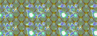 Raster - stok. Suluboya, elle çizilmiş. Vadinin yeşil ve mavi renkli çiçekleri. Taslak arkaplan deseni.