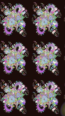 Raster illüstrasyonundaki çiçek desenli çizim. Düz Çiçek Elementleri Tasarımı. Renkli Bahar Teması eskiz kalıbı. Süslü kumaş deseni.