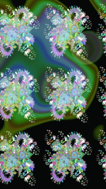 Suluboya çiçekli çiçek deseni. Yeşil ve siyah renkli güzel bir tekstil. Raster illüstrasyonu.