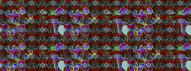 Kırmızı ve kahverengi renkte çiçekler. Raster Illustrasyon 'daki Çiçek Deseni' nin son moda çizimi. Renkli Yaz Temalı eskiz kalıbı. Düz Çiçek Elementleri Tasarımı.