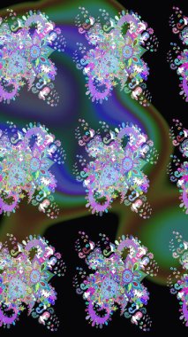 Siyah ve mavi çiçekli bahar çiçekleri. Motley illüstrasyonu. Moda baskıları için zarif bir şablon. Küçük çiçekte güzel bir desen. Küçük renkli çiçekler..