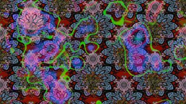 Tarafsız ve siyah renklerde Asya tekstil tarzında. Raster illüstrasyonu. Çiçek desenini çiz.