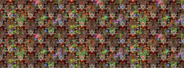 Şirin çiçekler. Raster Moda kumaş deseni. Çizgi çizimi deseni.