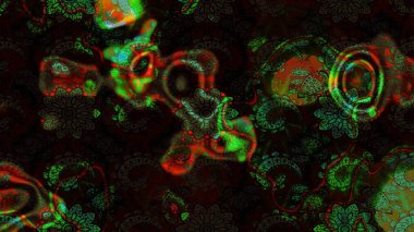 Raster illüstrasyonu. Raster illüstrasyonu. Asya tekstil tarzında. Çiçek desenli çizim. Siyah ve gri renkte çiçekler.