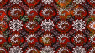 Çiçekli karalama şeklinde Raster çiçek deseni. Kahverengi ve kırmızı renkte çiçekler. Yumuşak, bahar çiçekli arka plan.