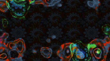 Raster illüstrasyonundaki çiçek desenli çizim. Düz Çiçek Elementleri Tasarımı. Siyah ve gri renkli çiçekler. Renkli Bahar Teması çizim şablonu.