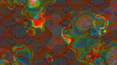 Raster deseni. Bahar çiçekleri dallı desen, kahverengi ve gri renkler çiçekli siluet.