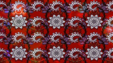 Çiçek duvar kağıdı. Çizim kalıbı. Kırmızı ve kahverengi renklerde. Renkli süs kenarı. Hint süsü. Raster illüstrasyonu.