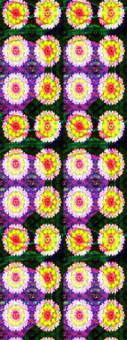 Raster illüstrasyonu. Asya tekstil tarzında. Raster illüstrasyonu. Kusursuz çiçek deseni. Sarı ve mavi renkte çiçekler.