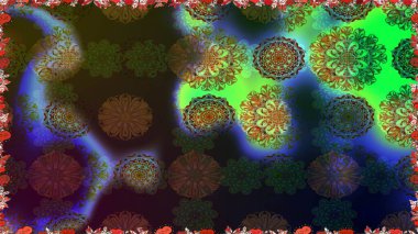 Yapraklı kusursuz desen. Poster ya da kapak için arka plan. Tekstil için figür. Davetiye ve kartpostal tasarımı için dekoratif çiçek unsurları. Sevimli zarif çiçekler Raster illüstrasyonu.