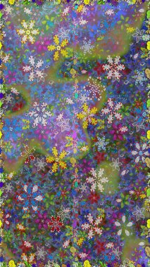 Yeşil renkte çiçekler. Renkli Bahar Temalı, pürüzsüz bir arka plan. Düz Çiçek Elementleri Tasarım Raster illüstrasyonu. Çiçekli, suluboya desenli kusursuz çiçek deseni.