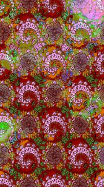 Kırmızı ve yeşil çiçekli bahar çiçekleri. Motley illüstrasyonu. Küçük çiçekte güzel bir desen. Küçük renkli çiçekler. Moda baskıları için zarif bir şablon.