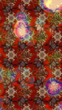 Kahverengi ve kırmızı renkte çiçekler. Çiçekli karalama şeklinde Raster çiçek deseni. Yumuşak, bahar çiçekli arka plan.