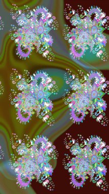 Çizgi çizimi kalıbı. Şirin çiçekler. Raster Moda kumaş deseni.