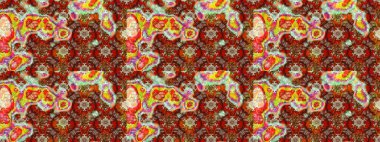 Süslü kumaş deseni. Renkli Bahar Teması eskiz kalıbı. Raster illüstrasyonundaki çiçek desenli çizim. Düz Çiçek Elementleri Tasarımı.