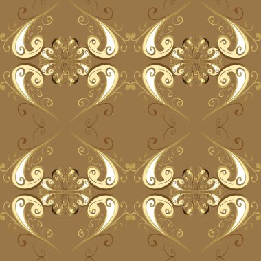 Kusursuz klasik raster altın desenli. Klasik klasik klasik arka plan. Kahverengi ve beyaz renklerde altın elementlerle kusursuz desen. Geleneksel oryantasyon süsü.