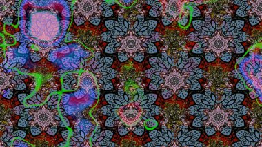 Güzel, parlak, pürüzsüz kumaş, tuval. Çiçek çelengi. Desen, çizim, çiçek sınırı. Eski moda arka plan. Kıvırcık, parlak örgü. Raster illüstrasyonu.