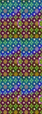 Üzerinde gelincikler ve vadi zambakları olan renkli çiçek desenli nakış deseni. Tekstil tasarımı için mor ve mavi renkli geleneksel halk çiçekleri..