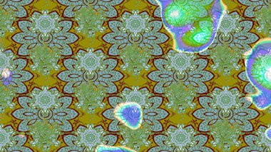 Renkli grunge, koyu yeşil ve mavi çiçeklerle soyut bir arka plan oluşturur. Nakış desenli çiçek deseni. İzler, kumaş, duvar kağıtları, tekstil için raster dokusu.