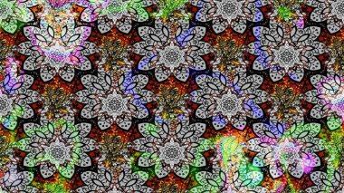 Çiçek desenli eskiz. Düz Çiçek Elementleri Tasarım Raster illüstrasyonu. Renkli Bahar Teması eskiz kalıbı. Gri ve siyah renkte çiçekler.